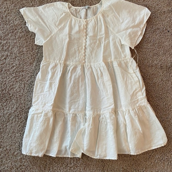 NWT Linen-Blend Flutter-Sleeve Tiered Mini Dress - Picture 5 of 7